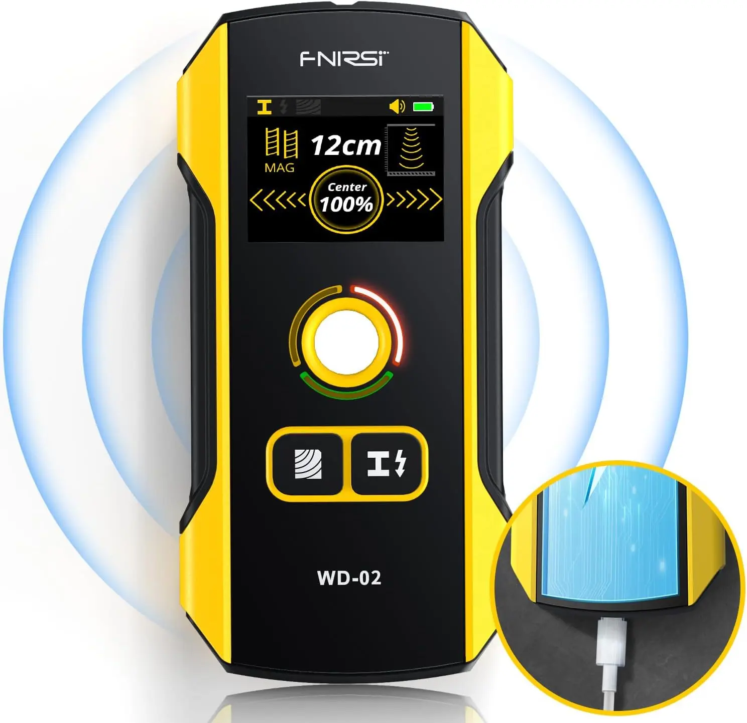 FNIRSI WD-02 Wall Detector Stud Finder Portable Precise Positioning TFT Display AC Live Cable Wires Metal Wood Stud Wall Scanner Tool Hardware with Clear Depth Gauge and Audible Alerts