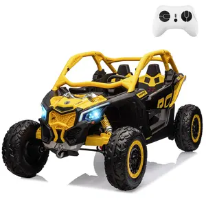 2 Seater 4WD Ride on UTV Car Power Wheels with Remote Control, 24V 2*7AH Batteries, 4*200W Motors, 23" Large Seat, EVA Tires, Spring Suspension, LED Lights, Durable Materials, for 12+ Years Old Ride on ATV