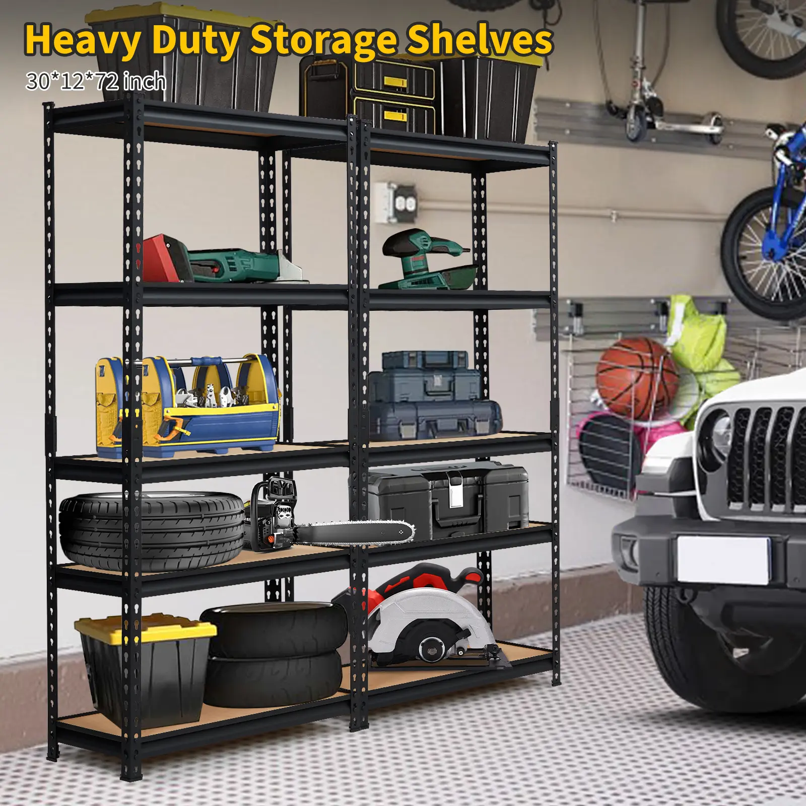 Garvee Heavy Duty 5-Tier Metal Storage Rack – Adjustable Garage Shelving Unit – Freestanding Organizer for Warehouse, Pantry, Basement, Kitchen, Laundry