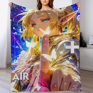 Frieren Beyond Journey's End Frieren Flannel Throw Blanket, Blonde Elf Anime Girl Print Fleece Blanket, Cozy Warm Blanket for Anime Fans Bedroom Couch
