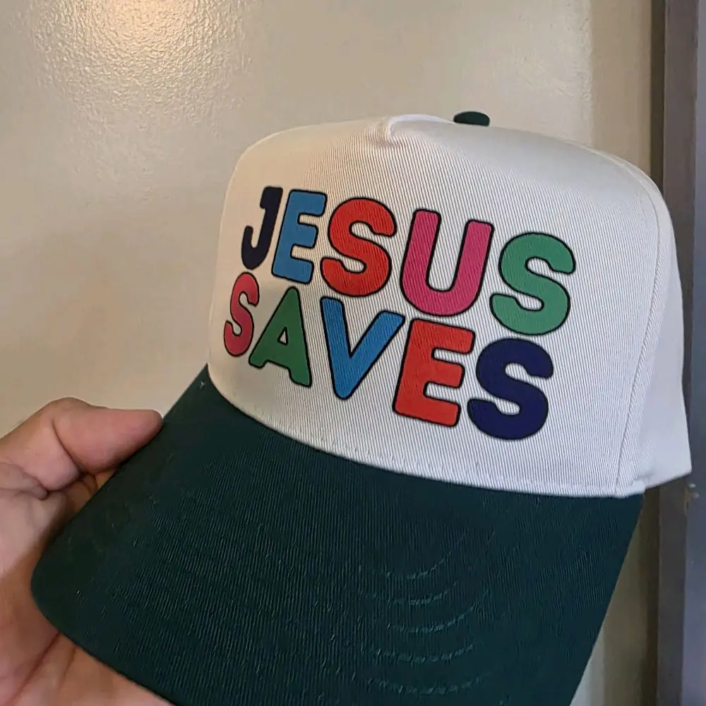 Women's Polyester Baseball Cap - Faith-Themed Slogan, Religious Slogan, Christian Graphic Accessory with "God Is Good & Jesus Saves" Lettering, Adjustable Fit, Casual Outdoor Sun Protection Hat, Faith-Themed Slogan Hats, Religious Slogan Hats