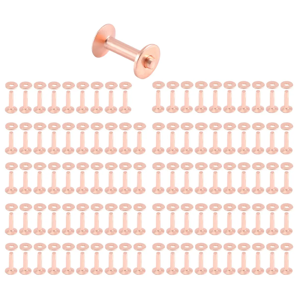100 Sets 10x14x3.3mm Rustproof Metal Copper Rivets with Burrs Washers, Tool-Free Easy-to-Install Strong Fasteners for Automotive & Motorcycle Car Interior Accessories, Leather Fixing, DIY Crafts