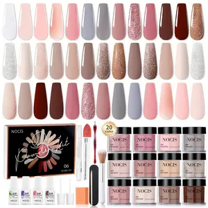 Long-lasting Dip Powder Nail Kit, 20 Colors Nail Polish Holographic Glitter Dip Powder Liquid Kit with Top Coat/Base Coat Activator for French Manicure and Fashion Manicure, Nail Polish Set