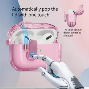 TPU safety lock jacket, Headphone accessories, suitable for Apple AirPods 4/3/2/1/pro/Pro2 one click automatic bounce quick buckle, easy to open, transparent protective cover with key hook rope and anti fall rope