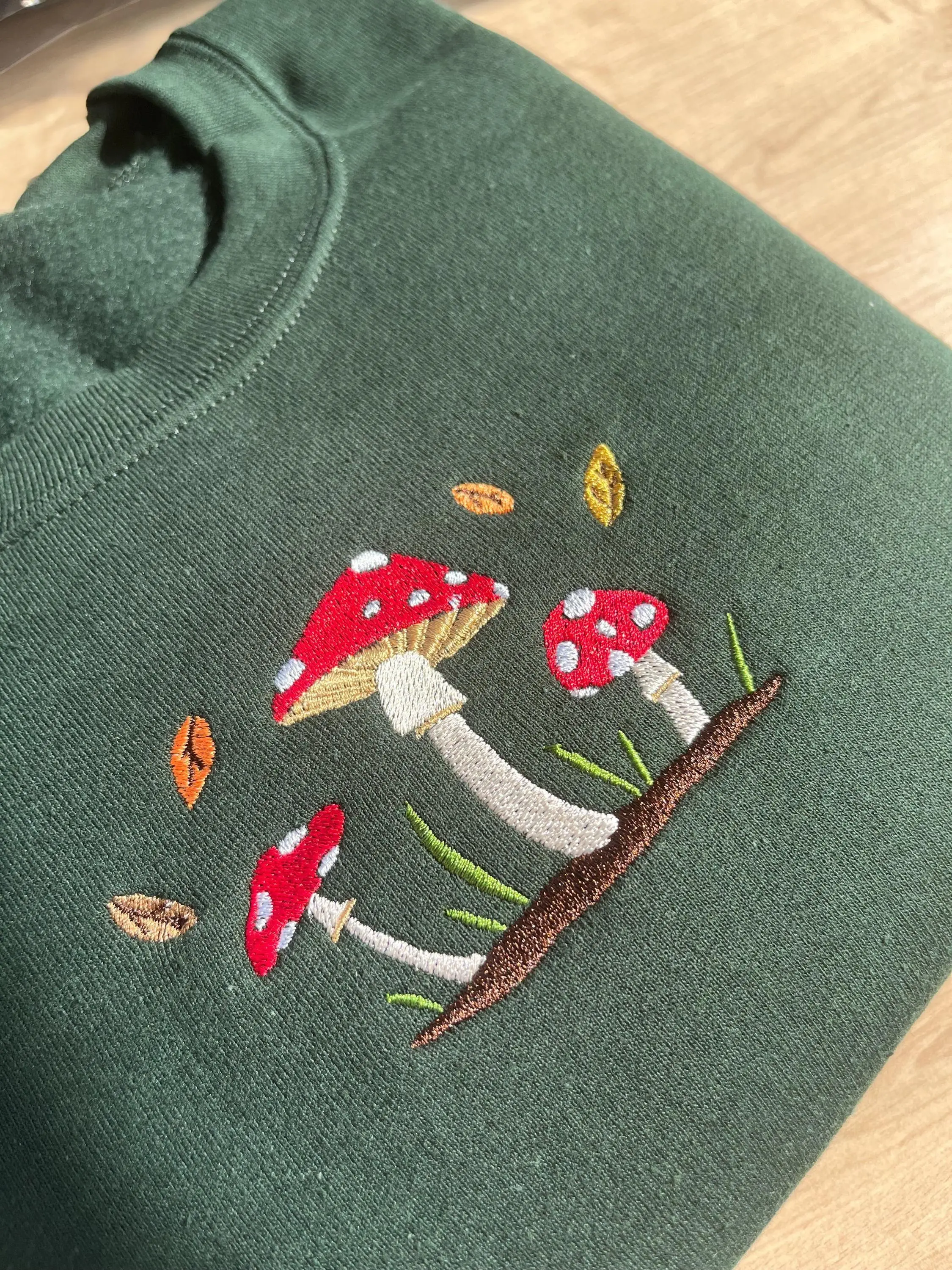Vintage Embroidered Mushrooms Sweatshirt, Nature Inspired Embroidery Fall Design, Gift For Her