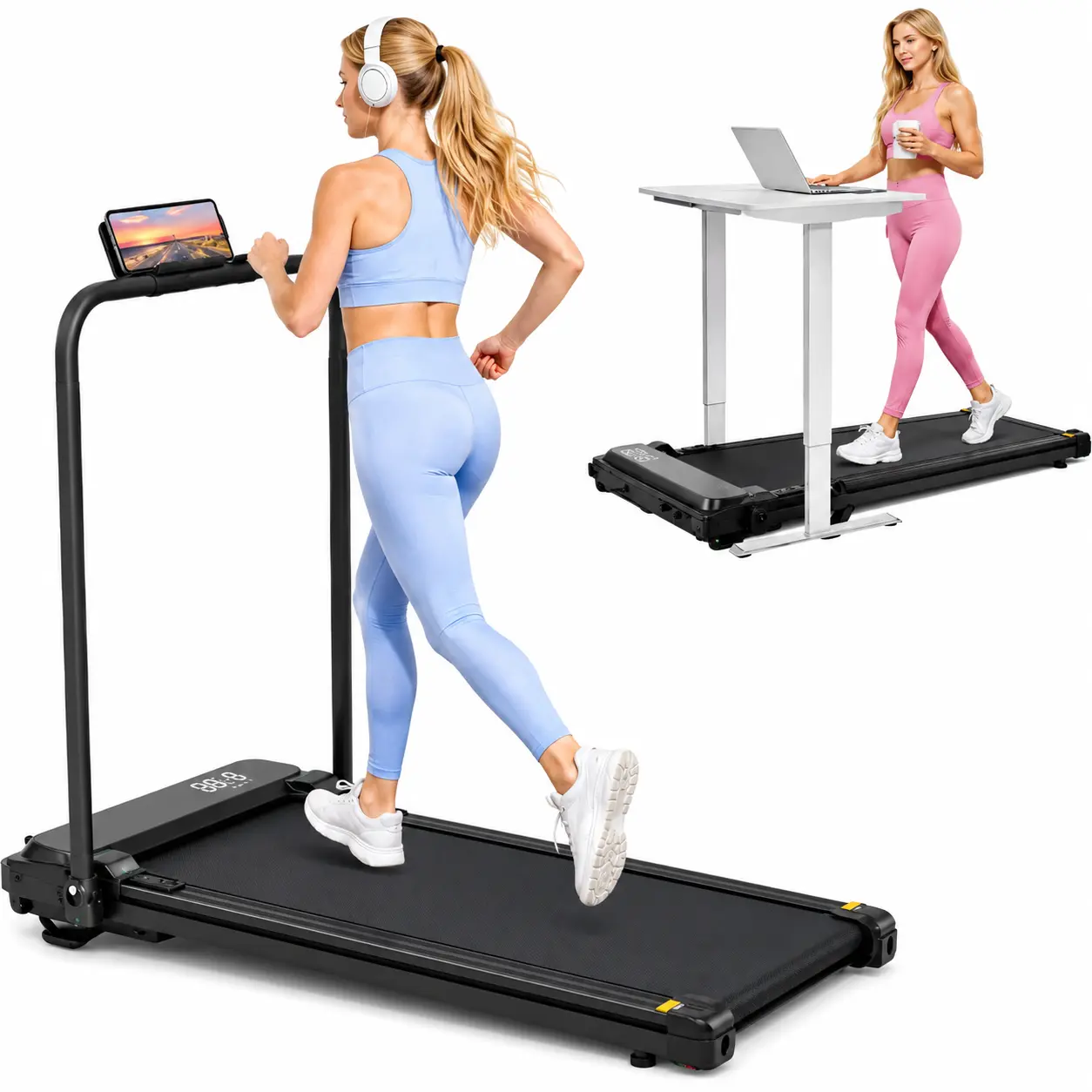 [2026 Upgraded] Under Desk Treadmill with Incline, 3.0HP Portable Walking Pad with Foldable Handrail, Compact Mini Treadmill for Home Office Use, Remote Control, Speed 0.6-7.6 MPH, 350 lbs Max Weight Capacity