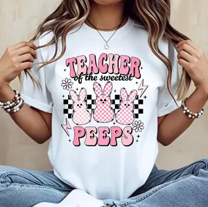 Teacher Of The Sweetest Peeps Easter Bunny Cotton T-shirt, Easter Teacher Shirt, Funny Teacher Crewneck, Easter Teacher Gift, Teacher Bunny Shirt