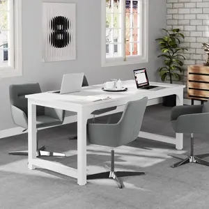 212 MAIN 63 in. Large Rectangular Modern Executive Office Desk - Metal Frame Base with Reinforced Tubing, Thick Steel Support, Engineered Wood Grain, Modern Lines, White Commercial Workstation