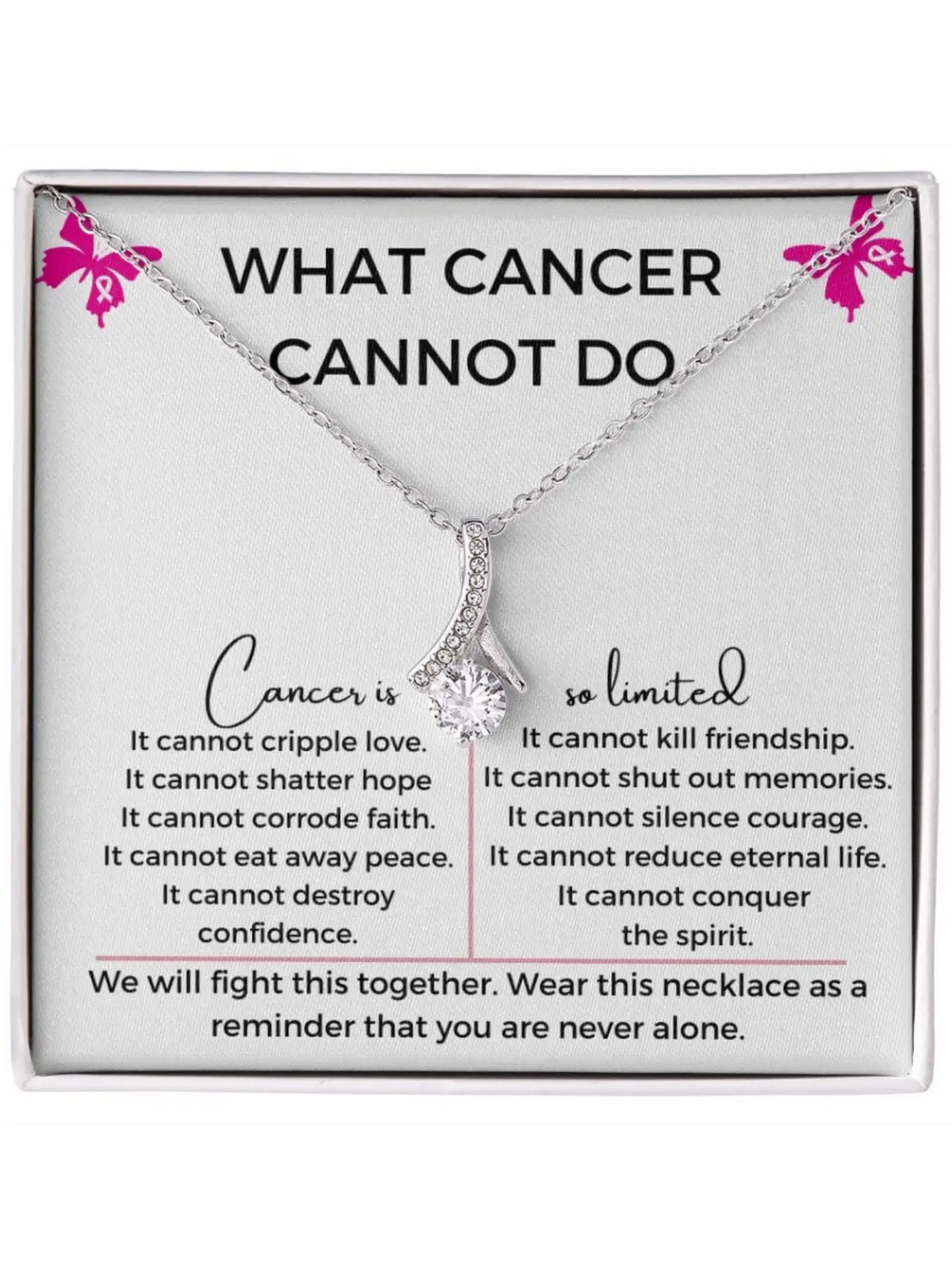 To My Fighter V-shaped Pendant Necklace with Card and Gift Box Inspirational Gifts for Cancer Survivor,Breast Cancer Awareness Jewelry, Hope and Faith Jewelry