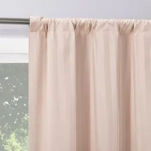 2pc 37"x96" Sun Zero Dimani Satin Striped 100% Blackout Rod Pocket Curtain Panel Pair Blush: Energy Efficient, Noise Reduction