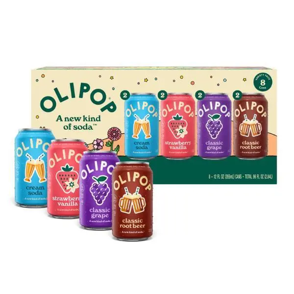 OLIPOP 6g Fiber Prebiotic Soda Variety Pack – 12 fl oz Cans, 8 Pack, Shelf Stable Beverage