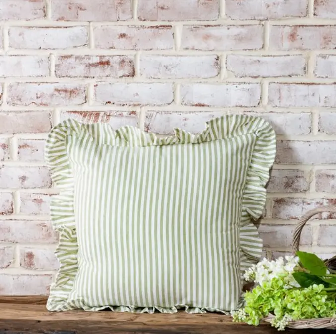 Sage Stripe Ruffle Pillow