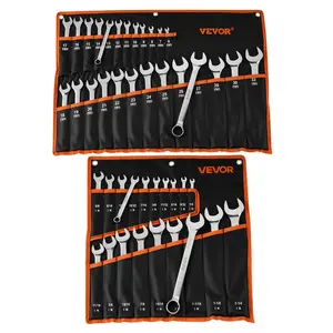 【DealsForYouDays】 VEVOR 44-Piece SAE & Metric Combination Wrench Set, 12-Point Box End & 15° Angled Open End, Carbon Steel Hardware Tool Kits with Roll Up Pouch for Household & Automotive Repairs