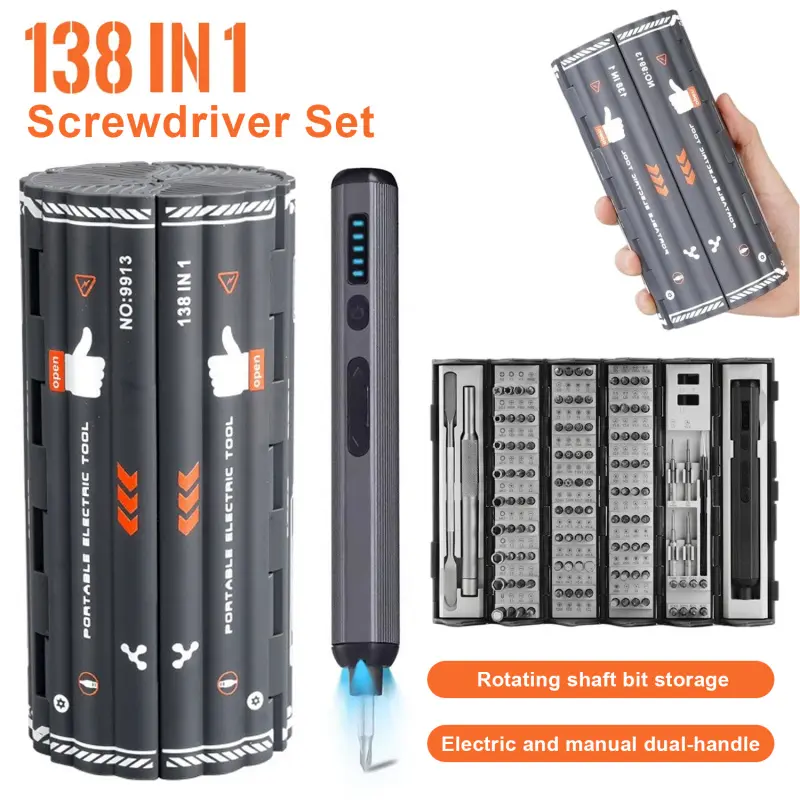 138-In-1 Precision Electric Screwdriver Set, Screwdriver Combo, DIY Power Tools, High Torque LED Light, Strong Magnetic Bits, Portable Case, Ideal for DIY and Professional Use