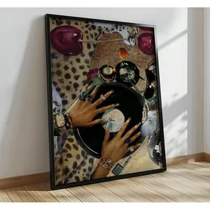 Black Girl Wall Poster, Frameless Poster Fashion Girl Poster, Leopard Poster, Vintage Music Record Player Print printable wall art.cover art poster Decor Water Proof Artistic