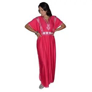 Moroccan Caftans Women Breathable Women Handmade Butterfly Style Embroidery Ethnic Design Magenta One Size