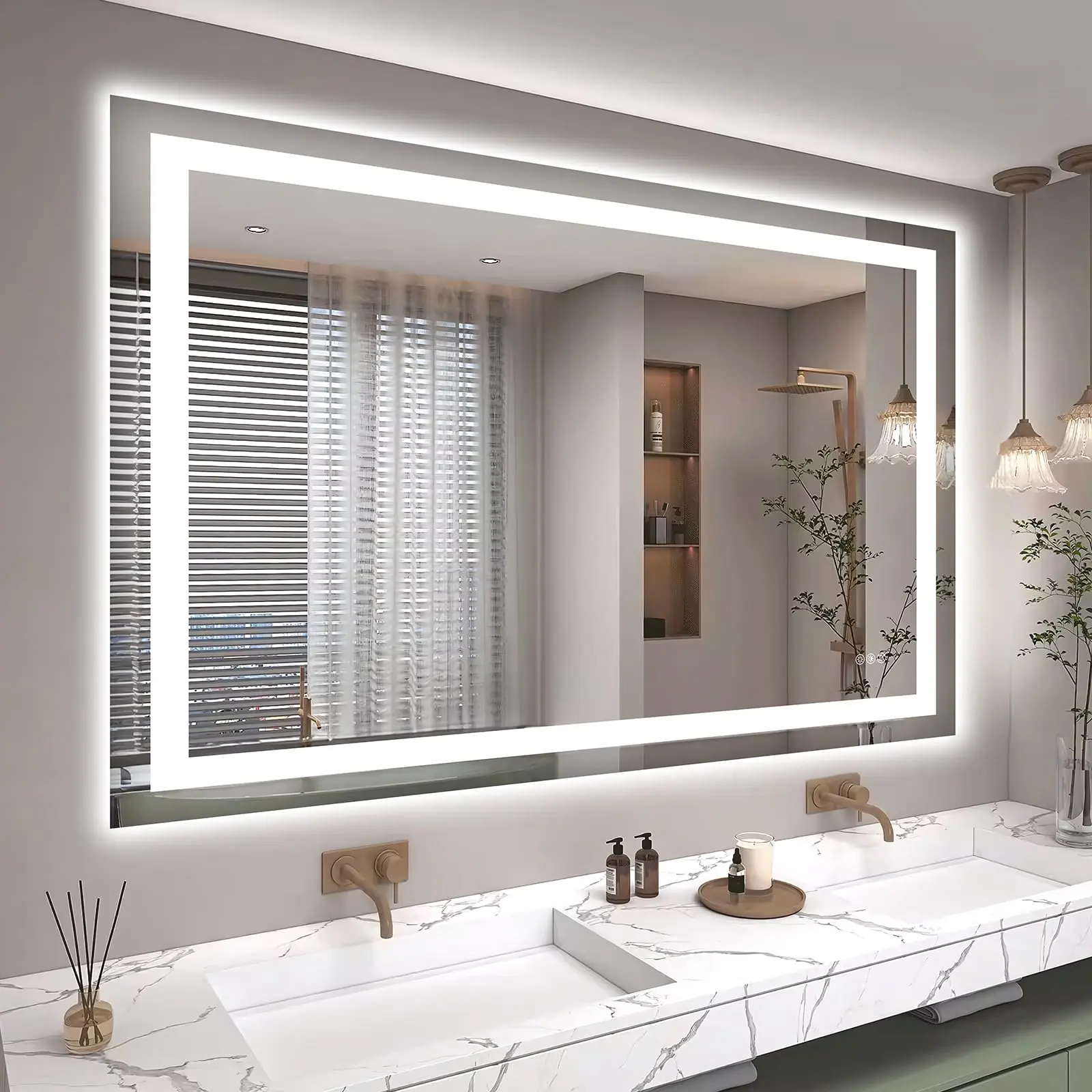 36x48 in Wall-Mounted Rectangle Tempered Glass Modern LED Bathroom Vanity Mirror - Anti-Fog, Dimmable Dual Light Sources, 3 Light Modes, Memory Function, Stores Preferred Settings, Safe Use for Indoor Horizontal-Vertical Installation