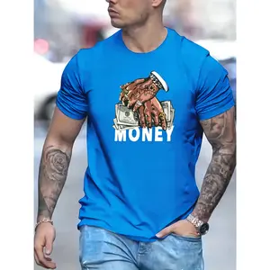 100% cotton men's sports top with money pattern print