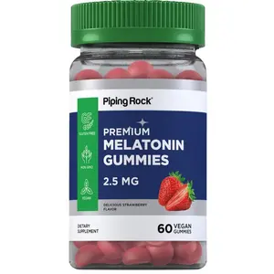 Piping Rock Melatonin Gummies 2.5 mg | 60 Count | Strawberry Flavor Gummy | Vegan, Non-GMO, Gluten Free Supplement