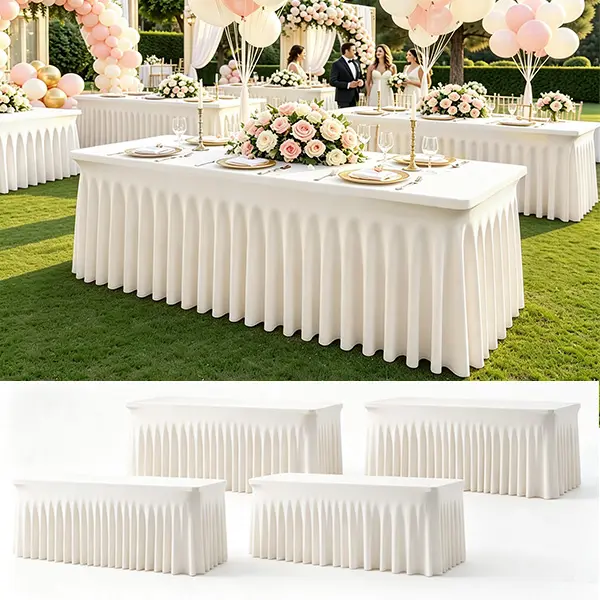 4Pack Spandex Tablecloths for Rectangle Tables 4/6/8FT Wrinkle Free Washable  Table Cloth Rectangle Stretch Fitted Table Cover with Skirt for Wedding Birthday Party Banquet Baby Shower Buffet Event Summer Vibes Outdoor Fun,sohochic，halloween decor sohochi