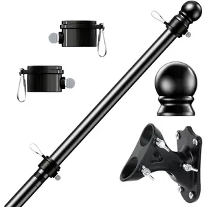 Flag Pole Kit,  Free Spinning Stainless Steel Rustproof Flagpole for 3x5  Fan Outdoor Flags for Outside House (Black, 5FT, with Bracket)