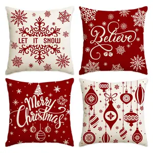 4pcs Christmas pillowcase, 'Believe' snowflake, 'LET IT SNOW' snowflake, Multiple patterns, single-sided printed cushion cover, 18x18 inches, home & Christmas decoration (without pillow core)