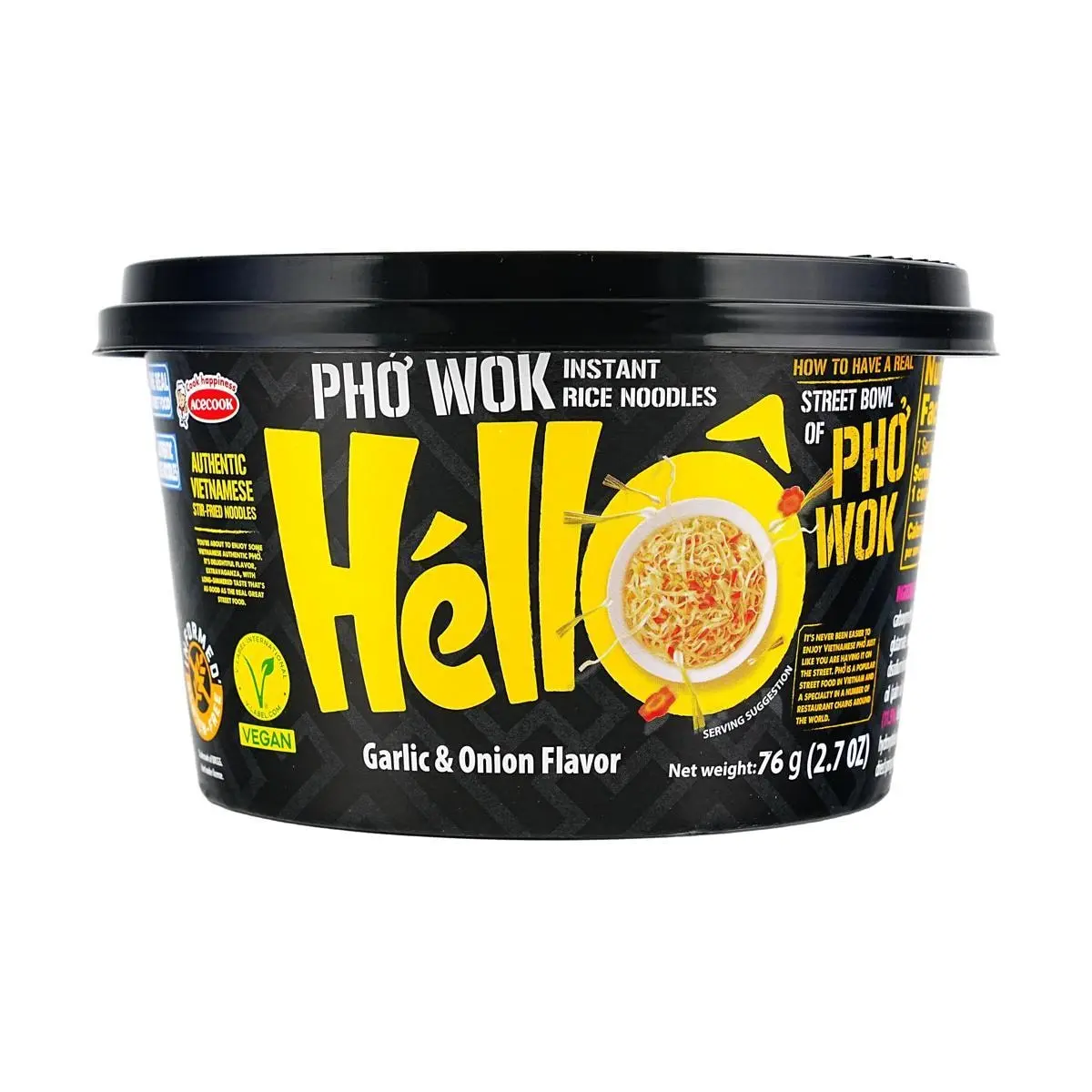 Acecook Vietnam Pho Instant Noodle Bowl - Garlic Onion Flavor, 76g - Authentic Vietnamese Rice Noodles, Quick & Easy Meal