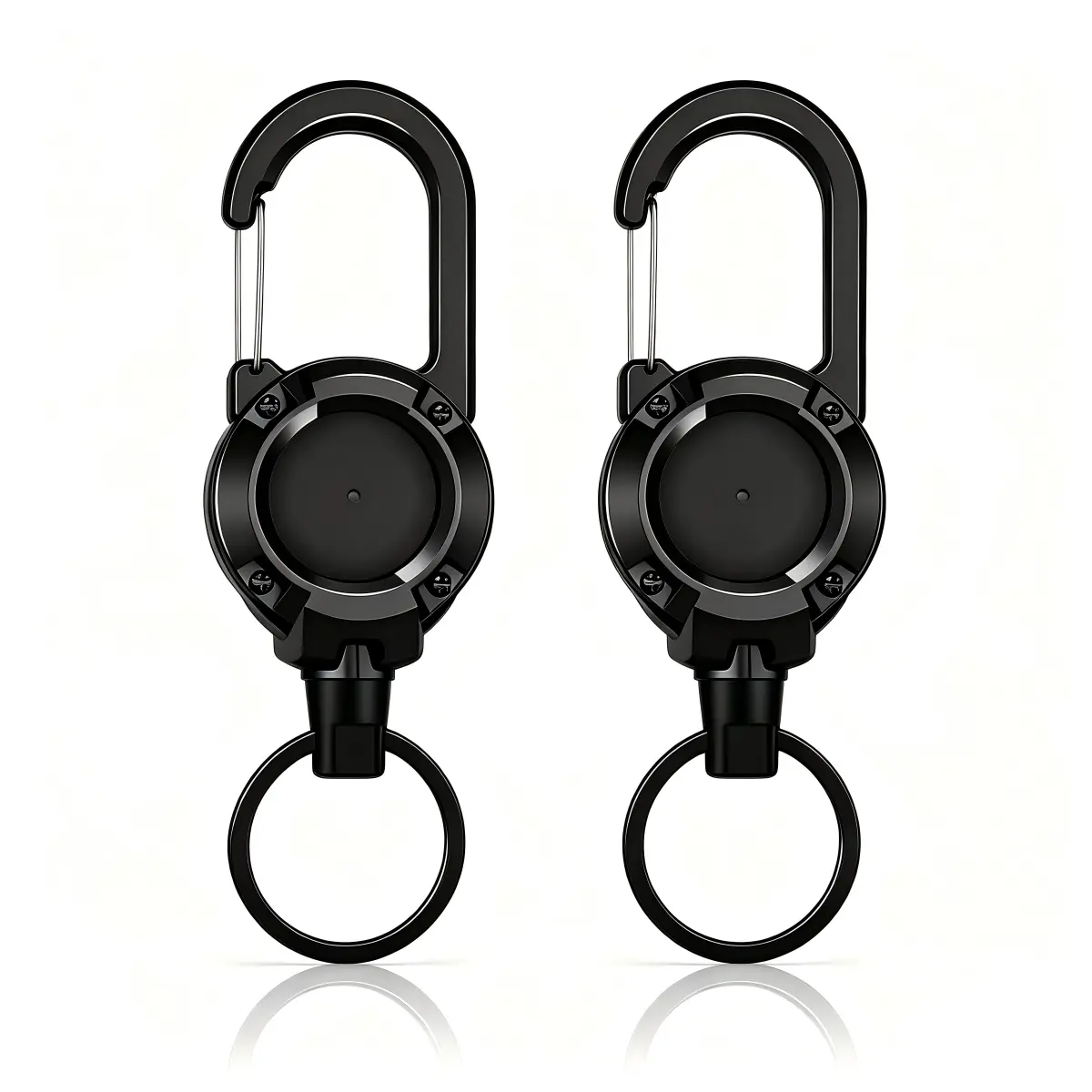 Unisex Heavy-Duty Black Retractable Keychain with Steel Wire Spring-Back Carabiner, Anti-Lost Clip for Backpack & Phone - Outdoor Gear for Camping, Climbing