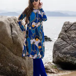 Women's All Over Print Long Sleeve Top & Pants Islamic Swimsuit Set, Casual Fashion Two-piece Swimwear Set for Beach Holiday Vacation, Ladies Swimsuit Modest Swimming Wear for All Seasons Islamic Swimming Suit