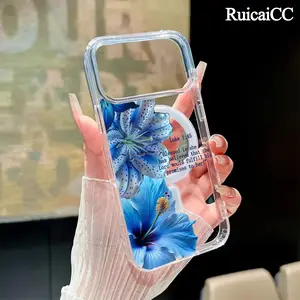Magnetic Customized TPU Smartphone Casing for iPhone 17,16 Pro Max Plus,15,14,13,12,11,Air - Aesthetic Blue Floral Lily Bible Verse Design, Anti-Yellowing, Shockproof, Ultra-Thin, Large Hole, Wireless Charging Support, Handheld Cellphone Devices Accessory