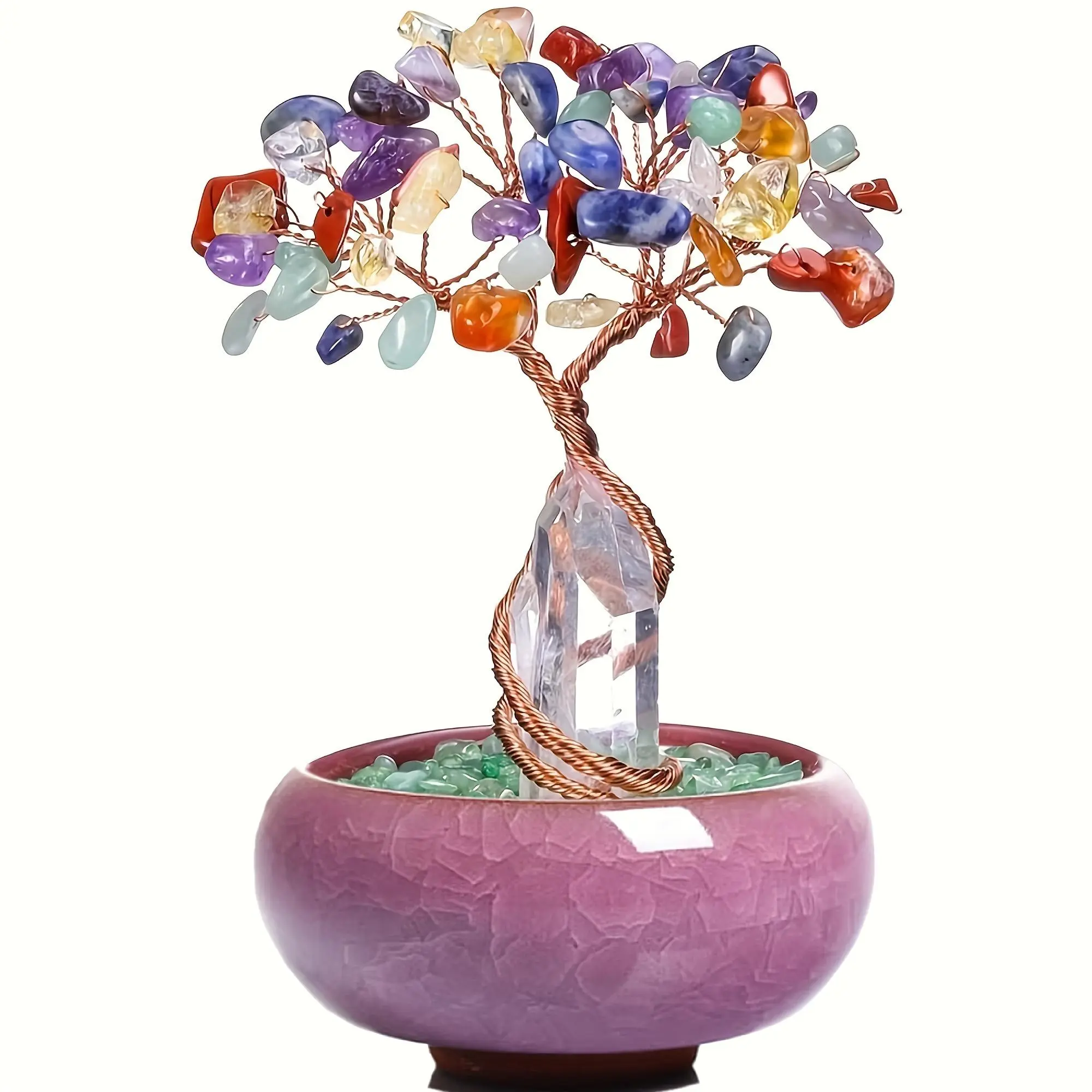 Colorful Crystal Tree Ornament - Minimalist Hand-Made Ceramic Base with Mixed Natural Chakra Loose Gemstones, Table Desktop Decor, Housewarming Valentine Christmas Spiritual Gift Souvenir #SummerWins #DealsForYouDays, Boxed Set