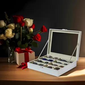 Leather Sunglasses Storage Box, 8 Slot Eyewear Organizer, Single Layer Display Case, Home Use Glasses Holder, Fashion Jewelry Accessory
