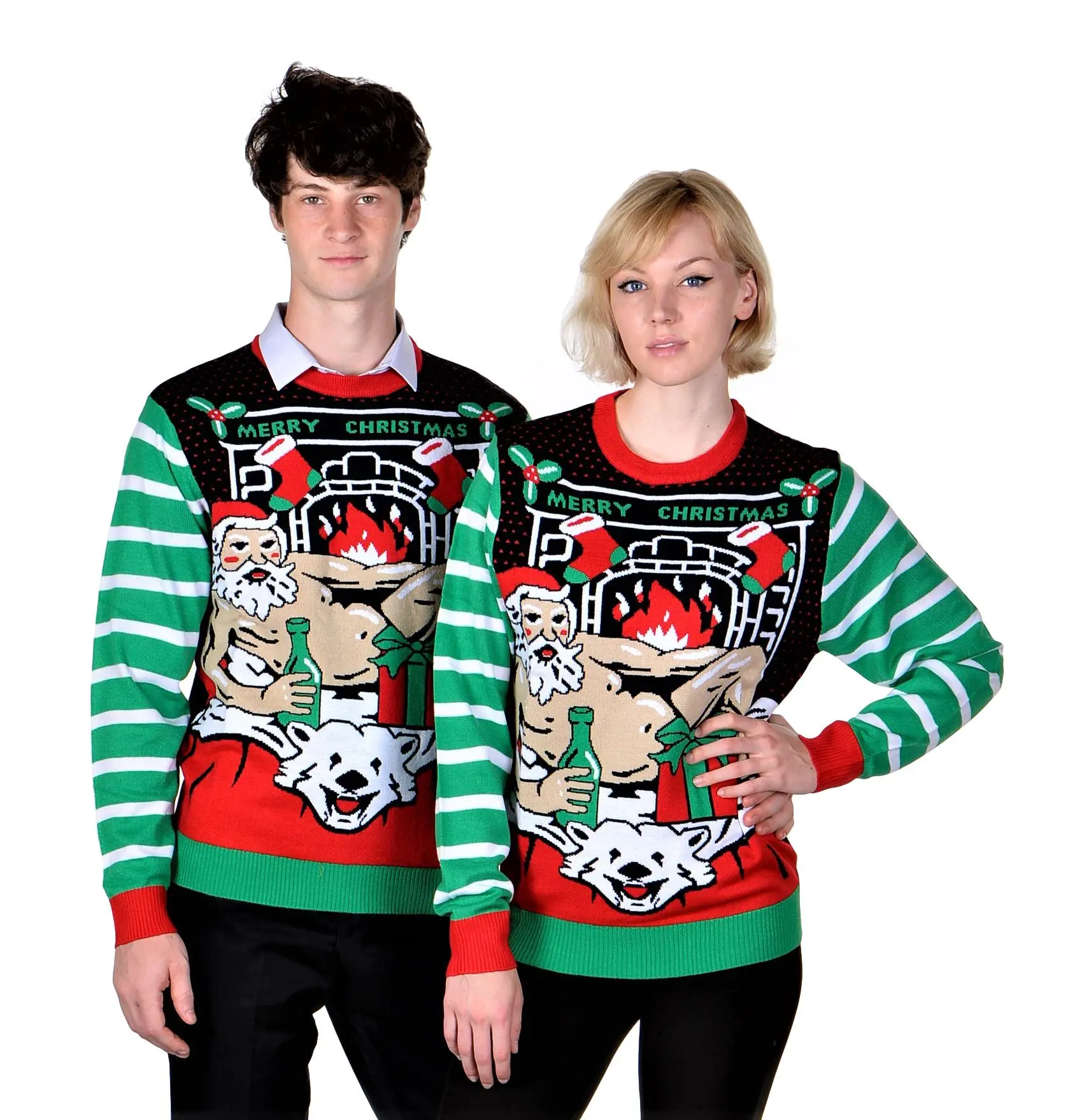 KESIS Ugly Christmas Sweater for Men and Women Long Sleeve Green Romantic Santa Xmas Pullover 100% Acrylic Crewneck Knitwear Menswear Colorful