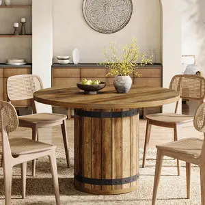 Tribesigns Round Dining Table for 4 with Fence Pedestal, Farmhouse Style for Kitchen or Living Room, 39.37-Inch