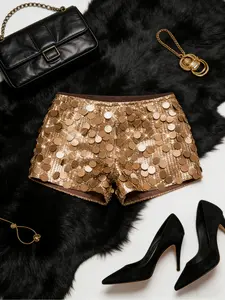 Women's Sequin Elegant Sexy Chic Fashion Shorts, Perfect for Christmas Thanksgiving Party Work Multi-Occasion Wear, Fall & Winter New Arrival