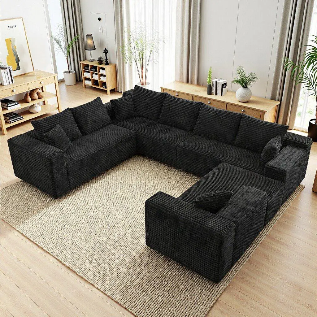 Oversized U-Shaped Boneless Cloud Couch, 8-Seater Modular Sectional with Chaise Lounges, 4-in-1 Flexible Deep-Seat Fully Assembled Comfy Living Room Furniture,dorm essentials,home decor