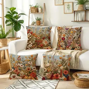 Floral Pattern Cushion Cover, Square Throw Pillow Cover, Household Decoration Supplies for Home Living Room Bedroom
