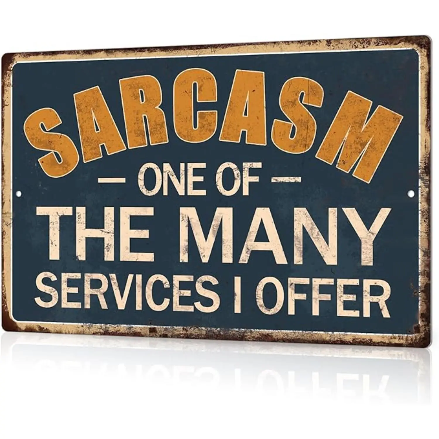 Putuo Decor Funny Metal Tin Sign – 'Sarcasm: One of the Many Services I Offer' Humorous Quote Sign, Vintage Wall Art for Man Caves, Home Offices, Pubs, Clubs, Bars, 12x8 Inches