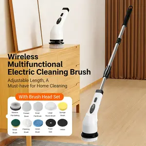 Cordless Electric Spin Scrubber, Rechargeable Power Scrubber with 10 Replaceable Brush Heads & Extendable Handle, Cordless Cleaning Brush for Bathroom, Floor, Tile, Grout, Kitchen, No Bending