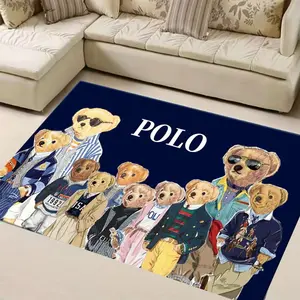 Polo Bear Theme Vintage Printed Rug, Non-Slip Carpet, Ideal for Entrance Hallway Living Room Decor, Luxurious Cool Style Home Mat, Animal Printed Rug