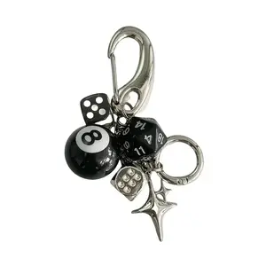 Star Dice Black Eight Ball Pendant Bag Handmade DIY Pendant Retro Key Chain Cool Style Car Bag Pendant Keychain Decoration