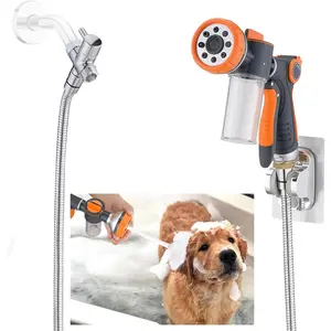 8.2 ft Length High Pressure Sprayer, 8-Setting Jet Attachment for Shower Head, Adhesive Handheld Holder Combo for Bathtub Pet Washing Station, Indoor Bathroom Gadget