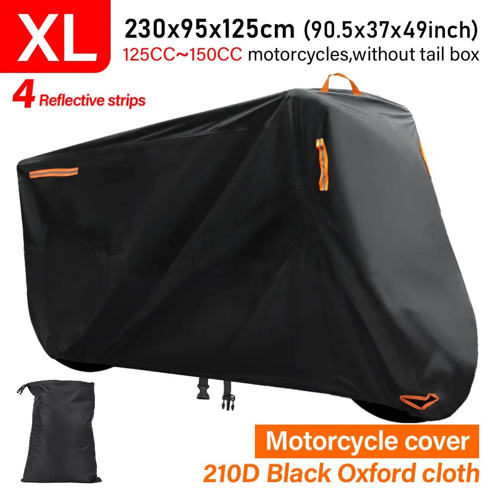 Universal Motorcycle Cover, Outdoor Dustproof, Sunscreen, Waterproof Cover, 210D Thick Oxford Cloth, 230x95x125CM,With Reflective Strip
