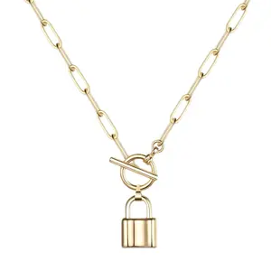 18K Gold Plated Stainless Steel Lock Necklace - Intensity tiffany heart necklace