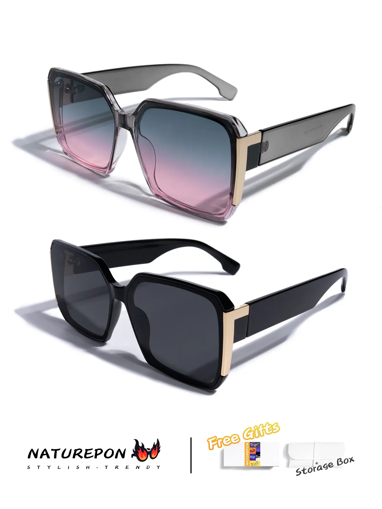 Original design, fashionable and trendy, oversized square gradient-patterned sunglasses – stylish, large frame, UV protection, sunscreen, UV400 protection eyewear suitable for both men and women, ideal for everyday use.