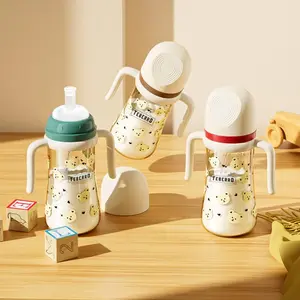 Bear Pattern Baby Training Cup, 1 Set Anti-spill & Anti-colic Training Cup with 1 Count Nipple, Baby Straw Cup with Temperature Sensitive Scale, Baby Bottle