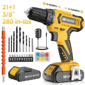 Fadak Walt Electric Drill/Driver Screwdriver Combo Set — One Charger, Detachable Battery, High-Capacity Battery, Home Tool, 21+1 Gear Settings, High Torque