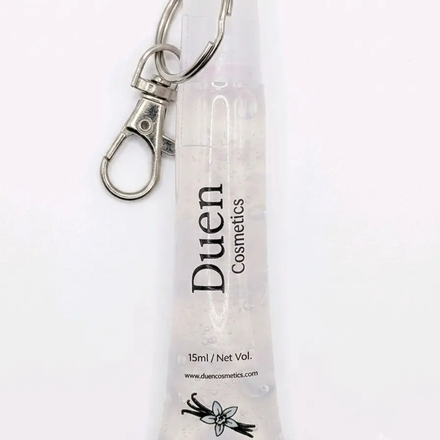 Color Changing lip gloss PH activated clear to pink magic vanilla scent keychain 15 ml squeeze tube