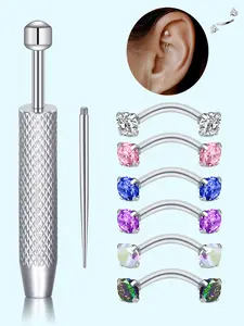 3Pcs/Set 16G Eyebrow Ring Internally Thread for Women Stainless Steel Cartilage Helix Piercing Earring CZ Rook Body Piercing Jewelry 8mm Curved Barbell Vertical Labret Jewelry with Grabber and Piercing Taper