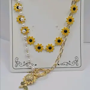 sunflowers cute set chain layer style with earrings stainless steel